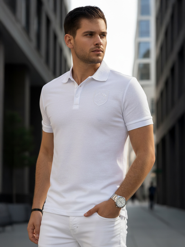 Biele pánske polo tričko s nášivkou