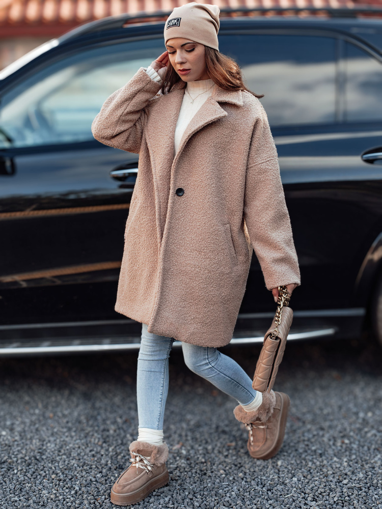 Palton de damă PLUSHLINE piele de miel bej