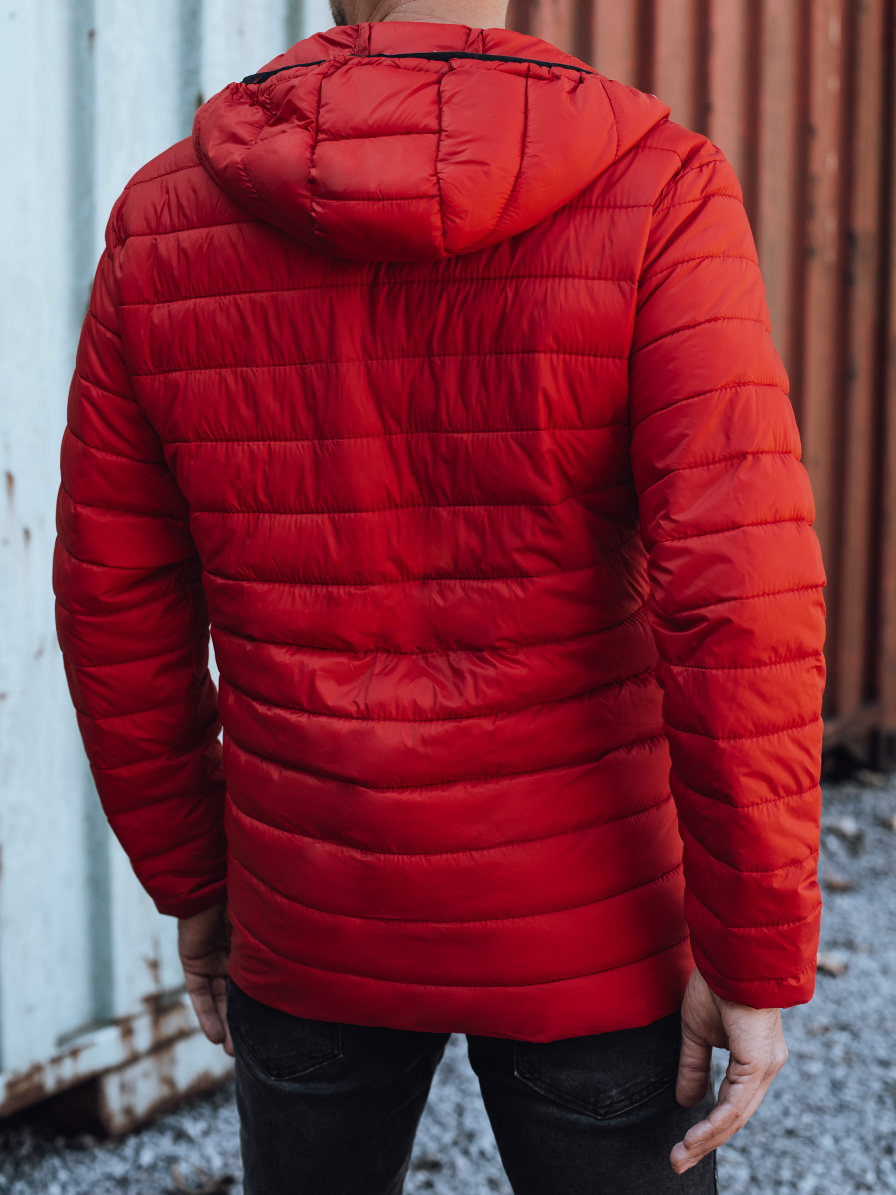 Men's red quilted jacket with hood Dstreet