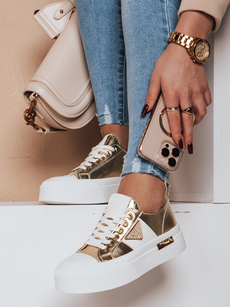 Teniși aurii pentru femei cu platformă TRENDIS