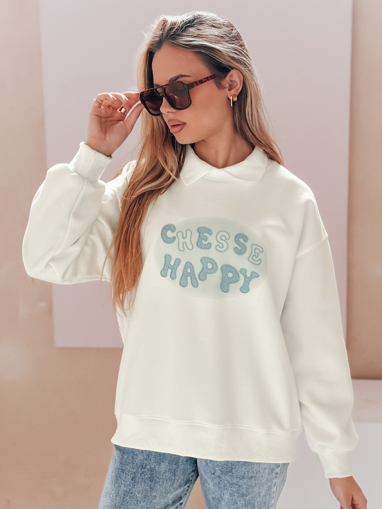 Bluza damska oversize z nadrukiem HAPIRES biała Dstreet