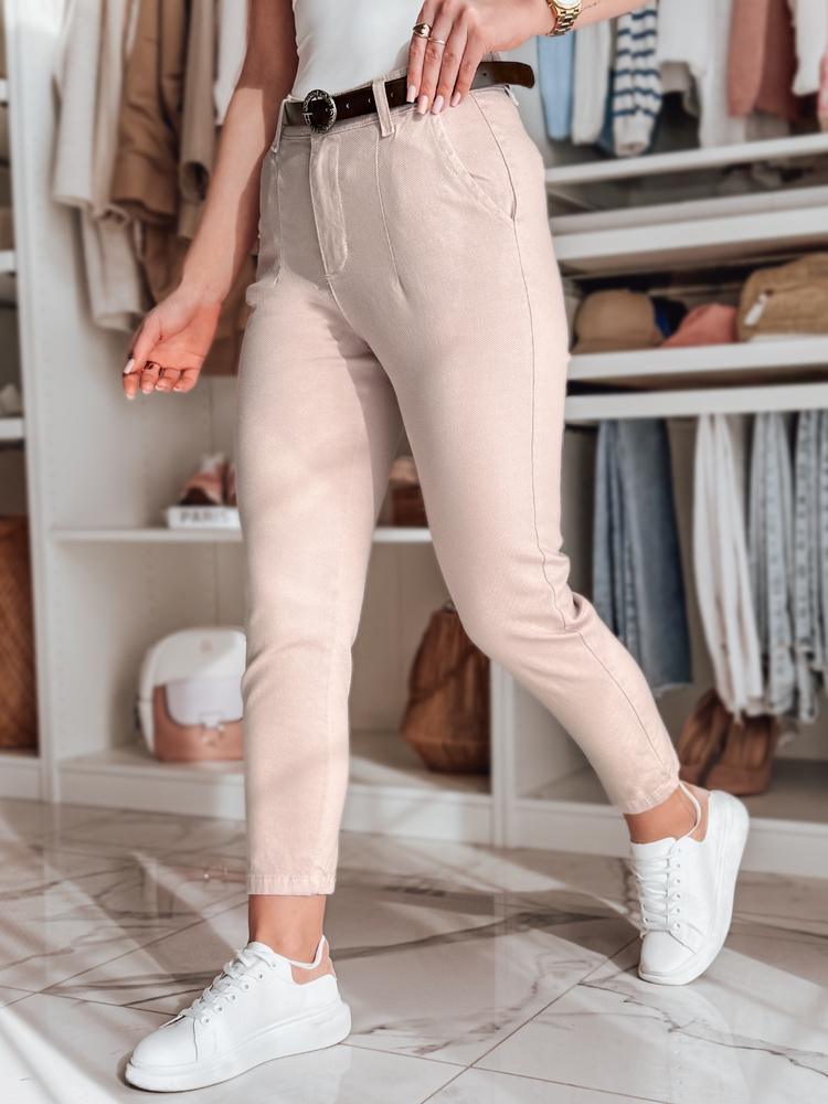 Spodnie damskie slim fit z paskiem TAIRONIK różowe Dstreet