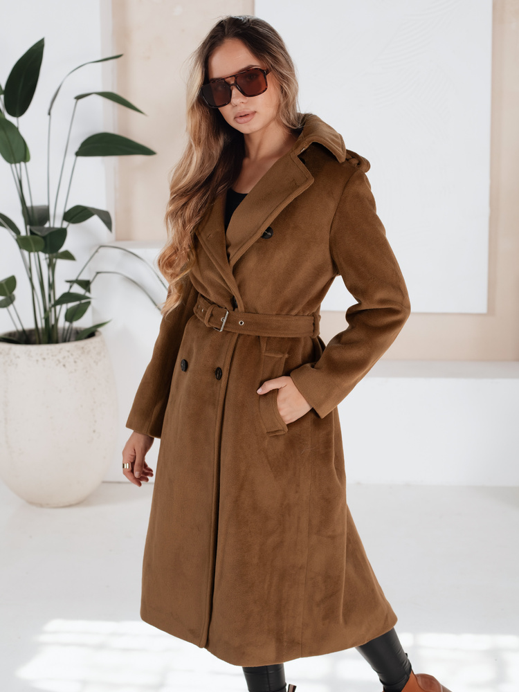 Dámsky zimný kabát trench hnedý