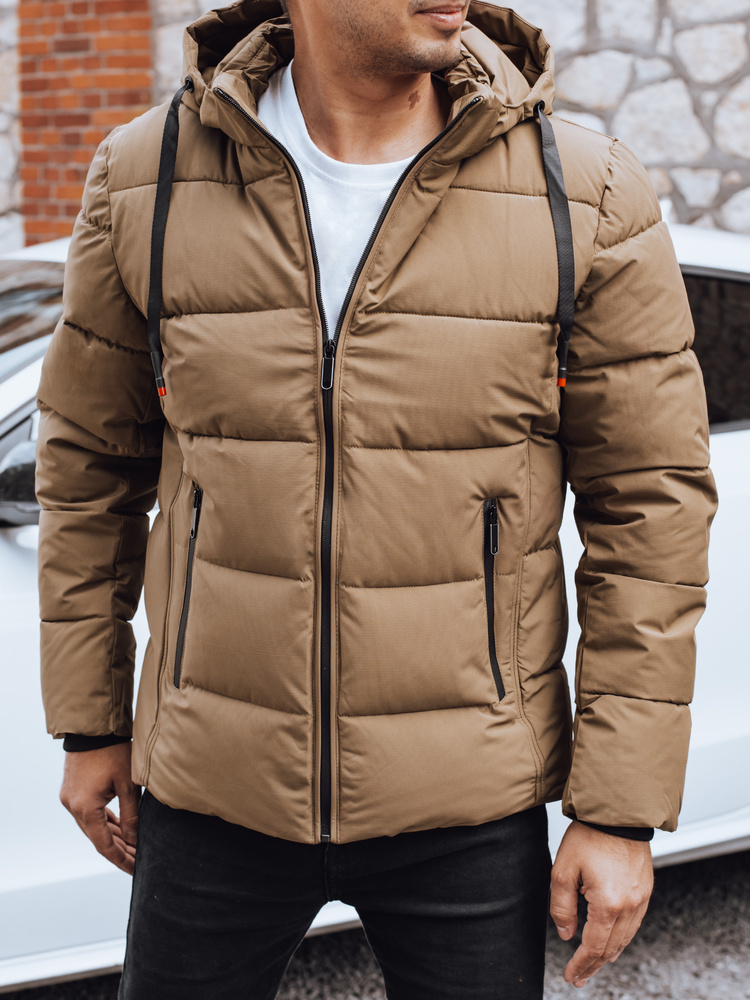 Kurtka męska zimowa pikowana z kapturem kamelowa Dstreet