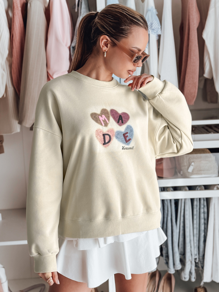 Bluza damske oversiz z sercami MADELIN jasnozielona Dstreet