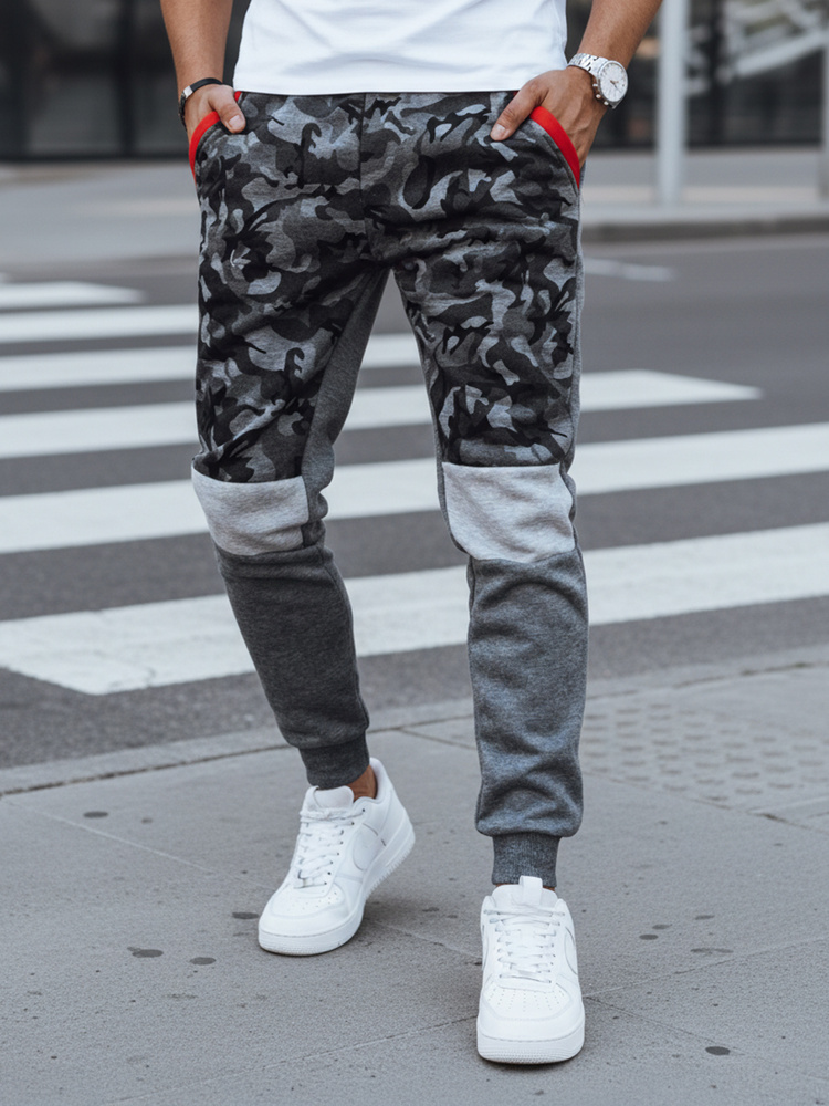 Spodnie męskie dresowe camo antracytowe Dstreet
