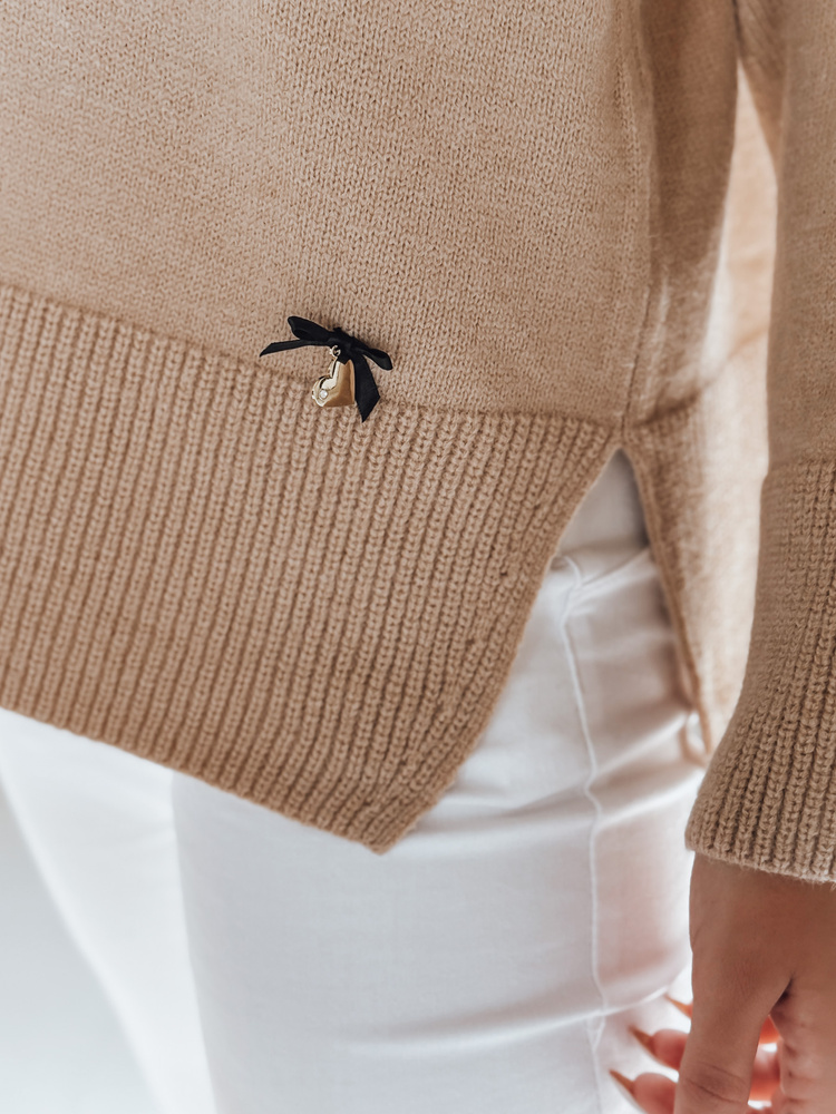 Pulover cu decolteu în V, culoarea cămilă