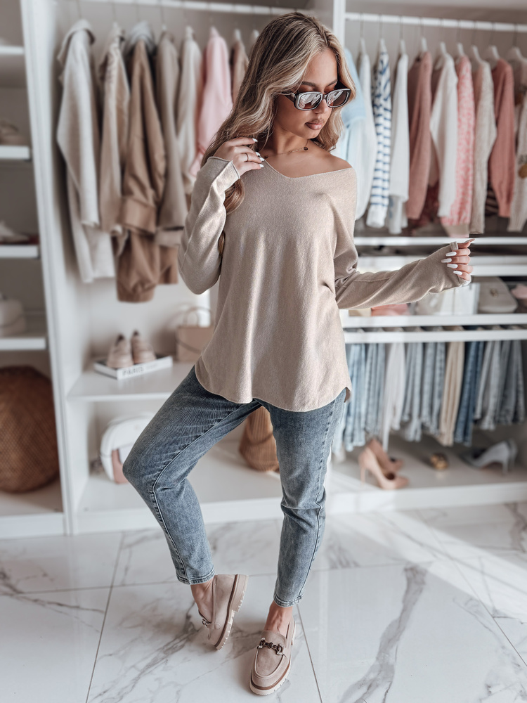 Sweter damski one size długi SOFTIL beżowy Dstreet
