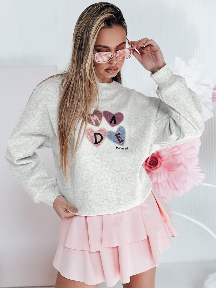 Bluza damske oversiz z sercami MADELIN szara Dstreet
