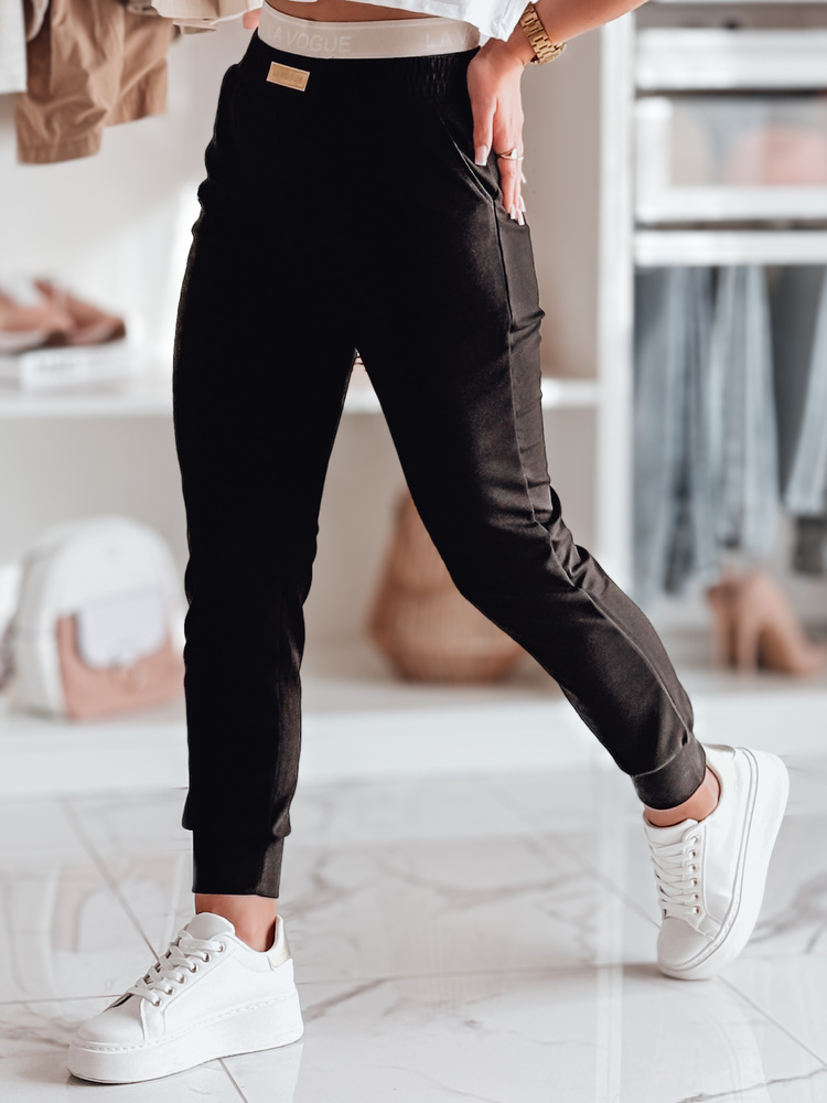 Spodnie dresowe damskie slim fit LA VOGUE czarne Dstreet