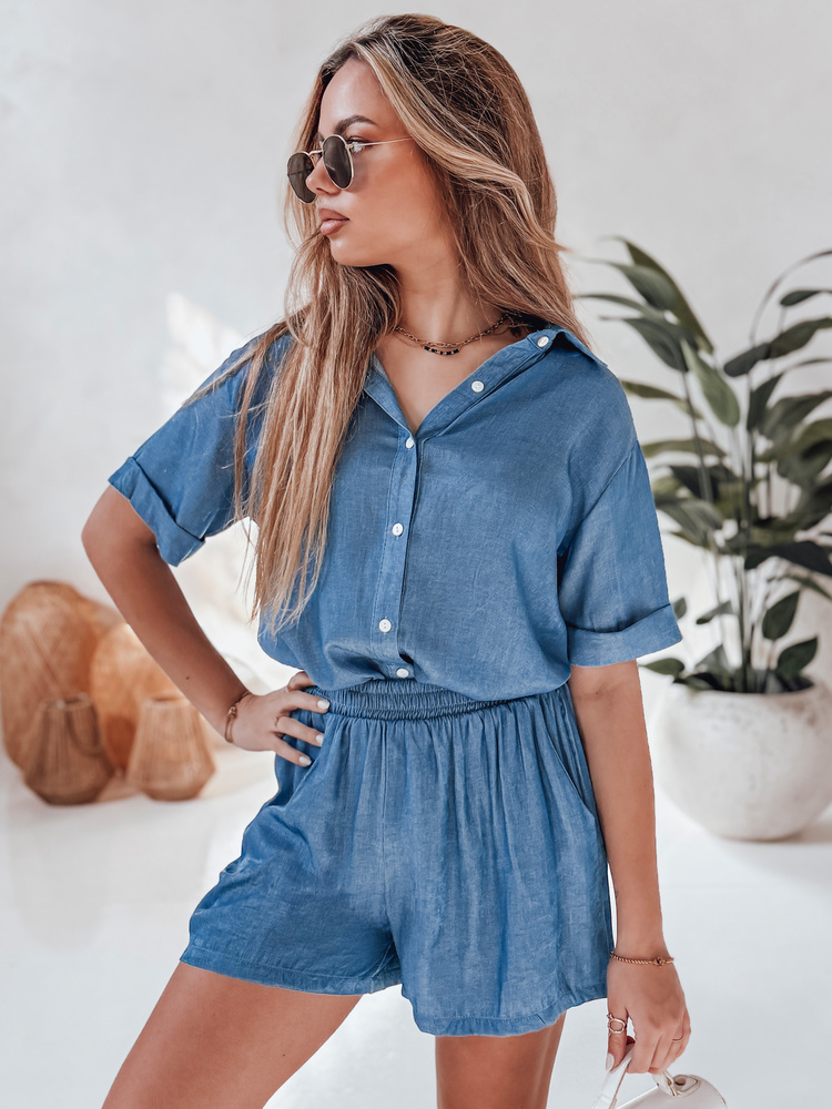 Komplet damski lniany oversize LINEN LOVE granatowy Dstreet