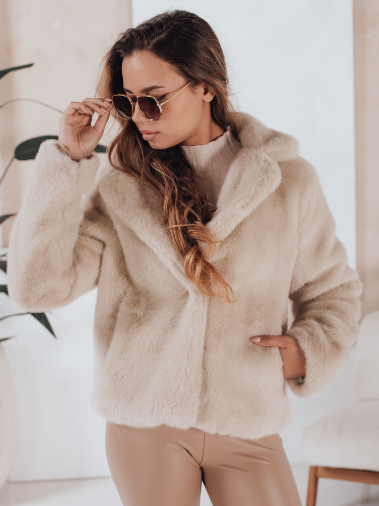 Haină scurtă de blană bej GLAMFLUFFY