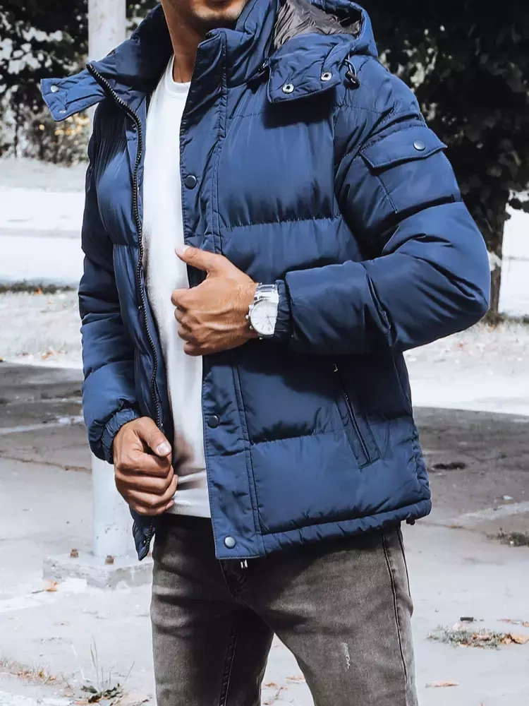 Tmavě modrá pánská prošívaná zimní bunda parka Dstreet