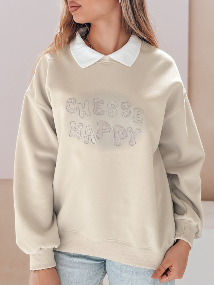 Bluza damska oversize z nadrukiem HAPIRES cappuccino Dstreet