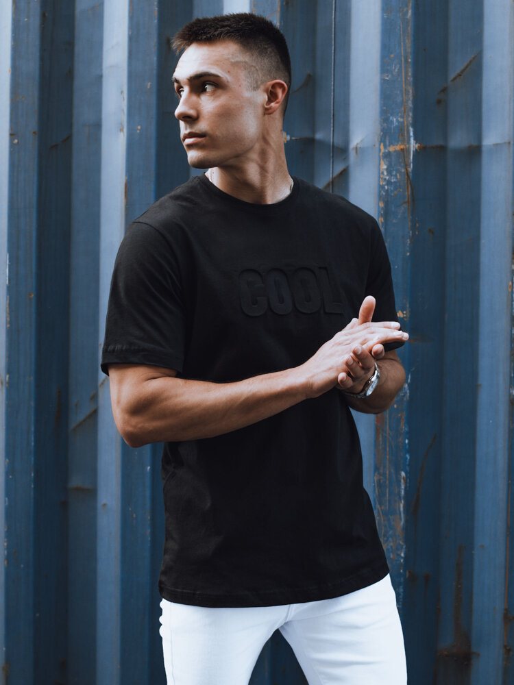 T-shirt męski z nadrukiem czarny Dstreet