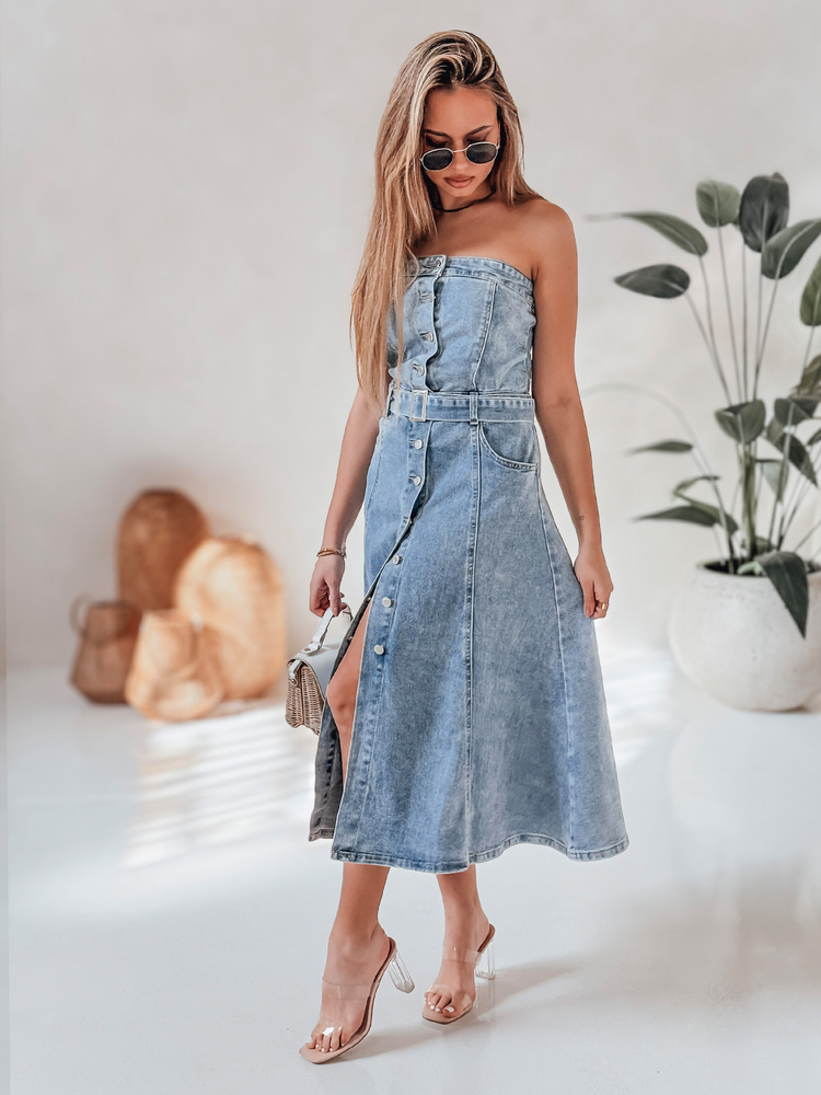 Rochie midi din denim cu curea SUMMER SKY