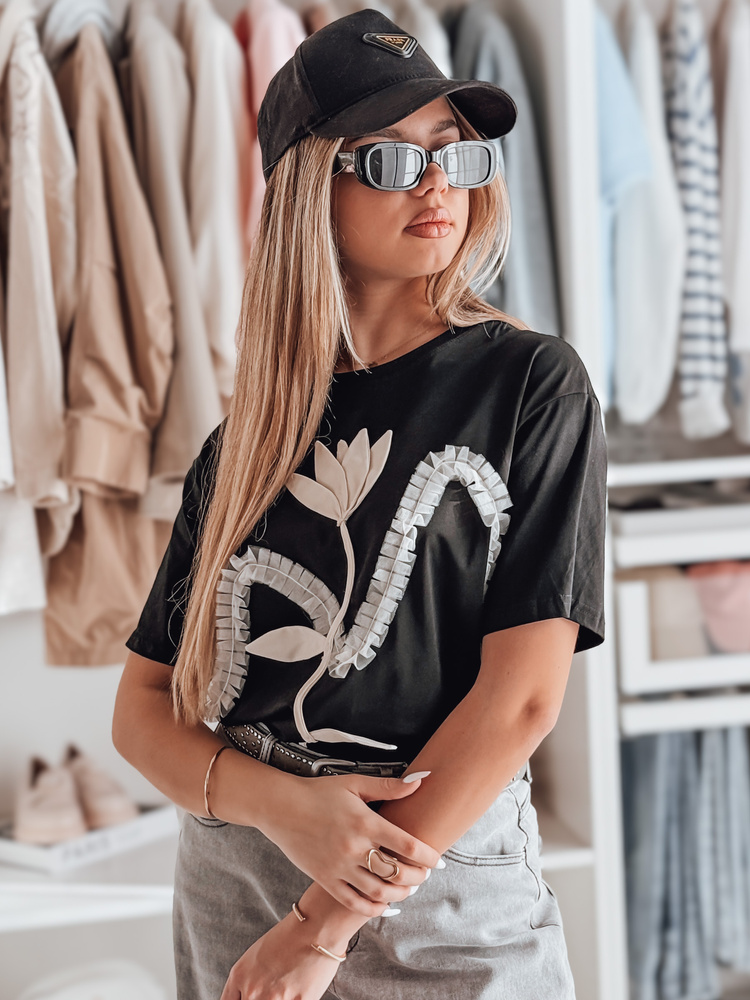 T-shirt damski oversize z efektem 3D czarna Dstreet