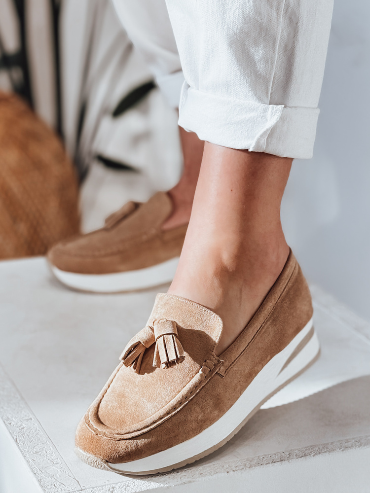 Mokasyny damskie na lekkim koturnie MOCCKO khaki Dstreet