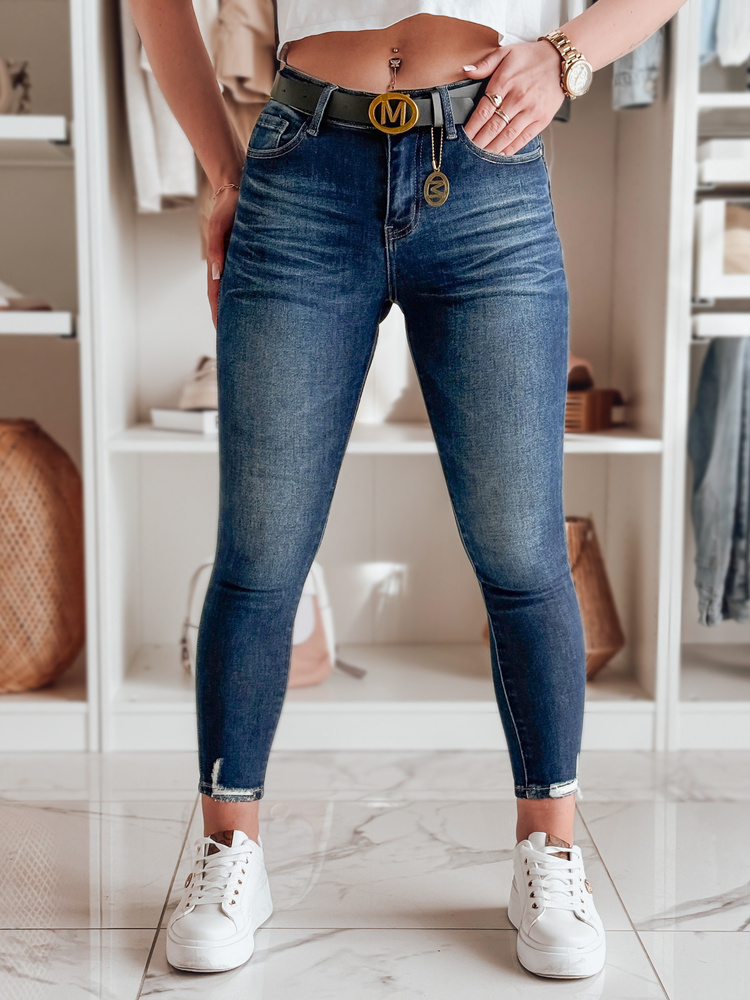 Spodnie damskie jeansowe skinny z paskiem SKINNYJUP niebieskie Dstreet