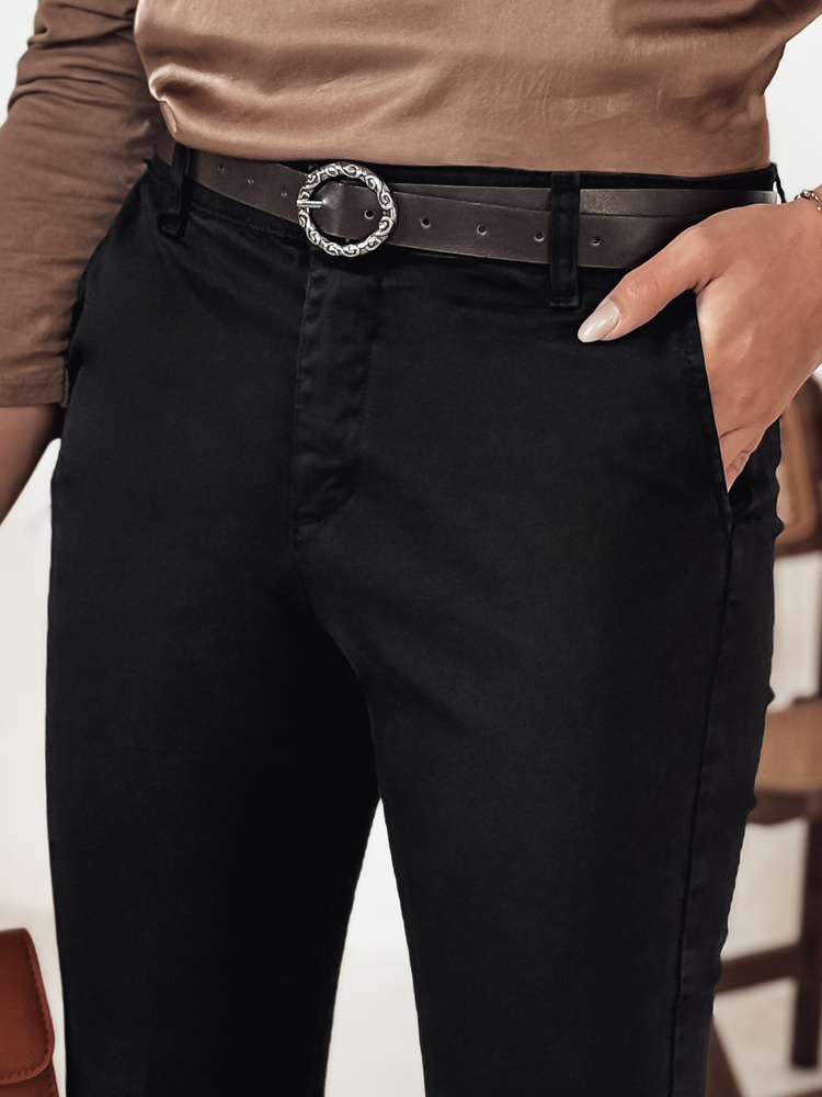 Pantaloni negri de damă TRENDIOSS cu curea
