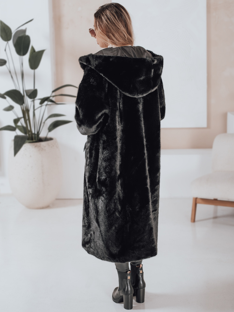 Haină de blană neagră pentru femei HELLOCHIC