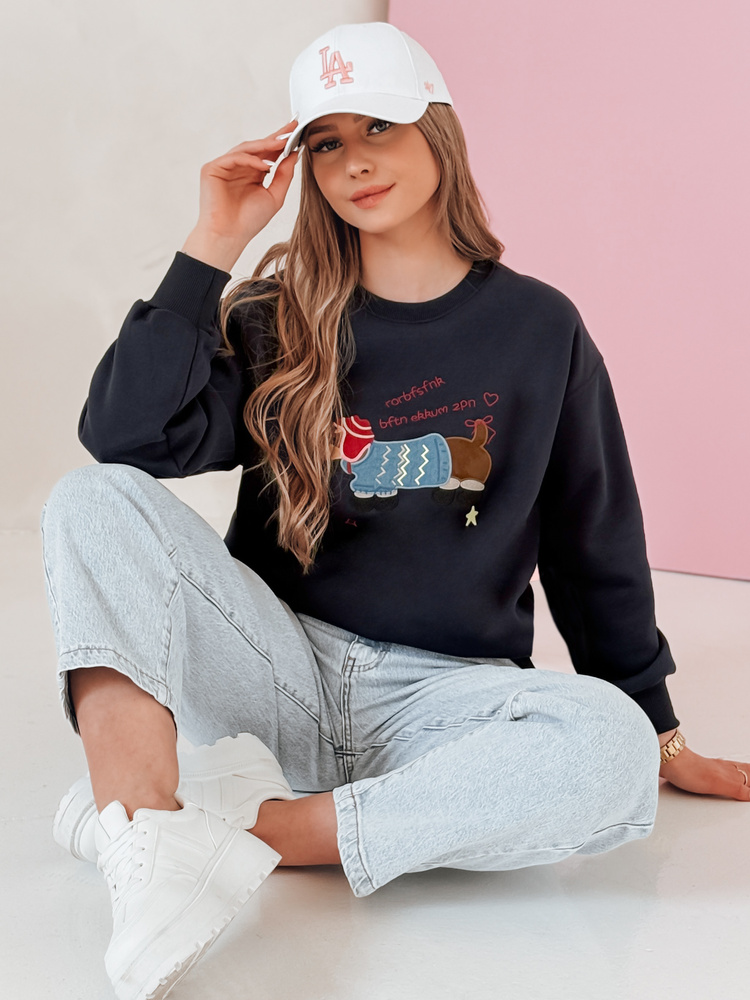 Bluza damska oversize z haftem DOGSWEETY granatowa Dstreet