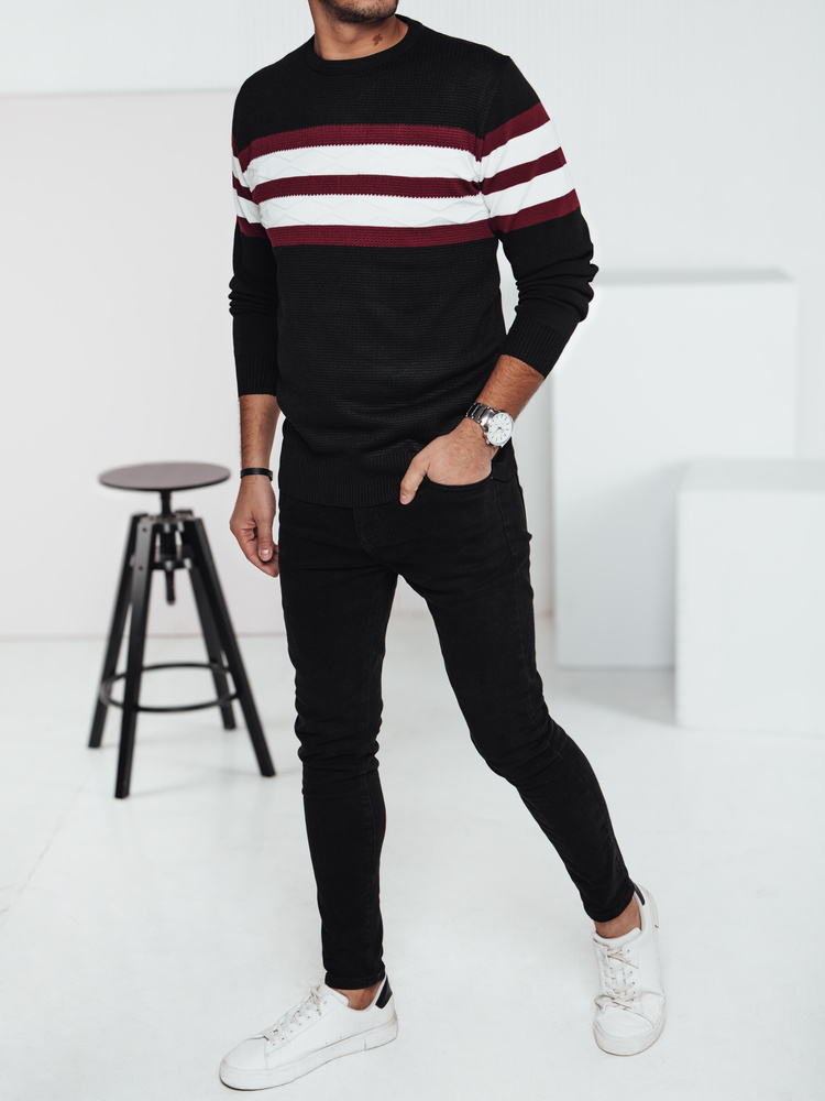 Pulover negru bărbătesc cu dungi