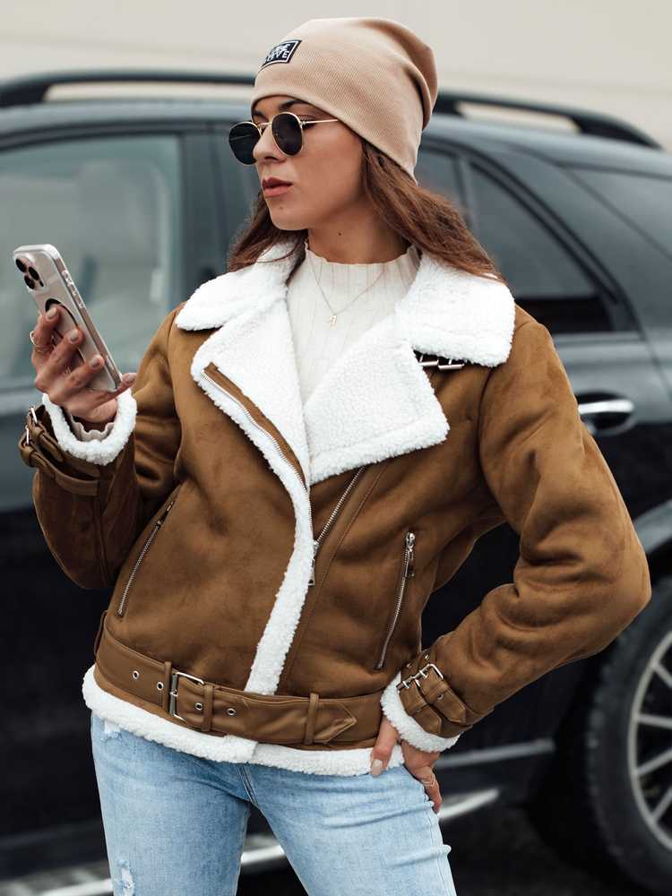 Jachetă de damă din piele întoarsă cu blană LEVERINO