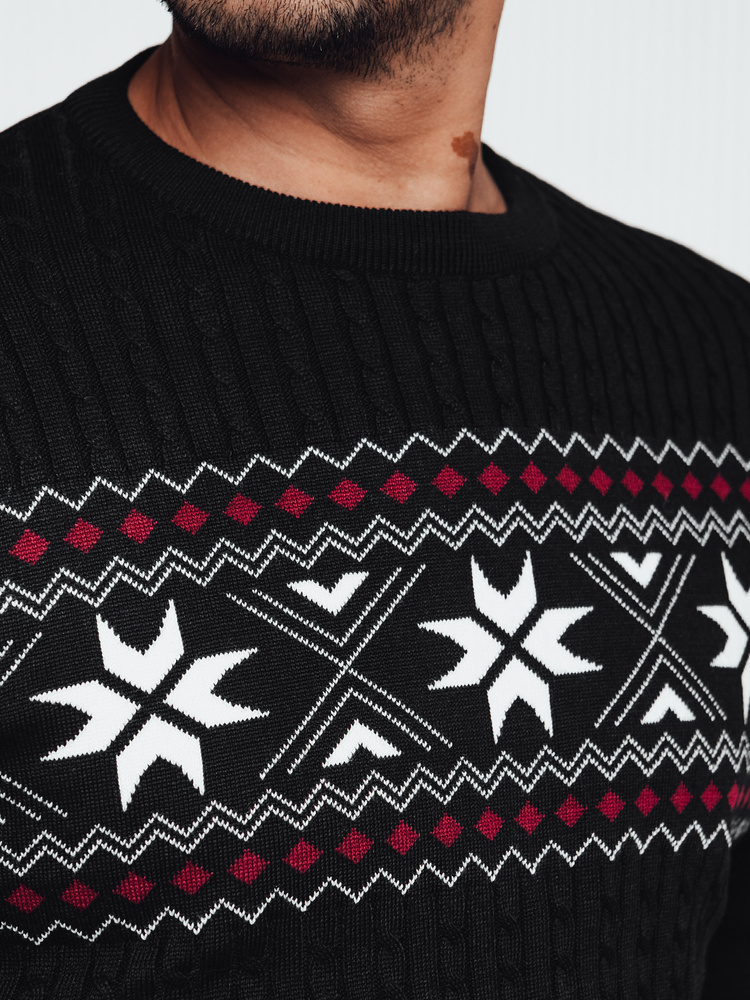 Sweter męski w śnieżynki czarny Dstreet