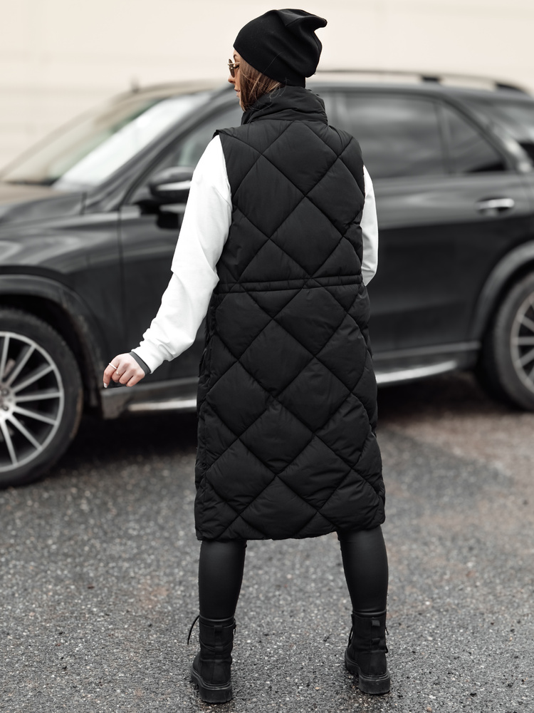 Vestă lungă matlasată neagră pentru femei