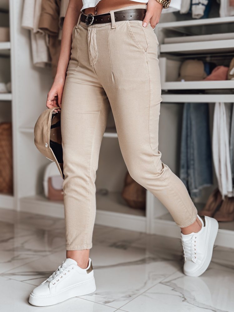 Spodnie damskie slim fit z paskiem TAIRONIK ciemnobeżowe Dstreet