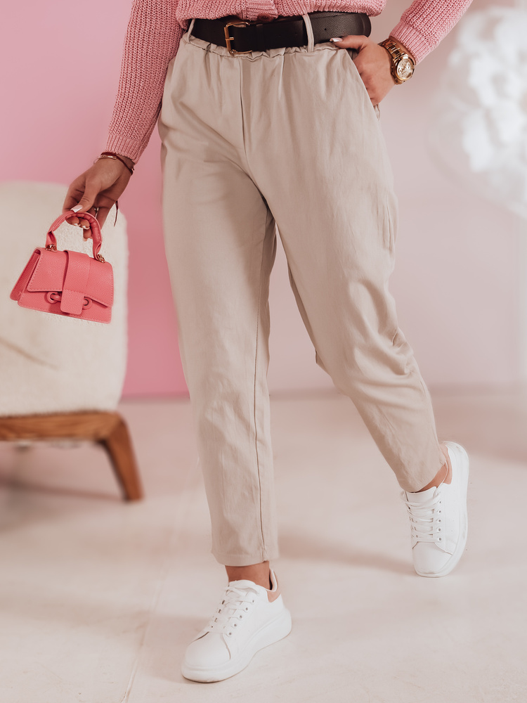 Spodnie damskie casualowe z paskiem SOFELIA mokka Dstreet