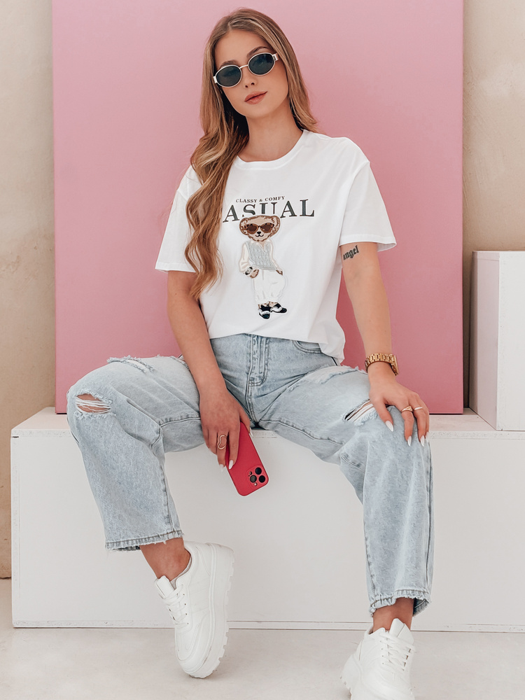 Tricou alb cu ursuleț de pluș MISTREET