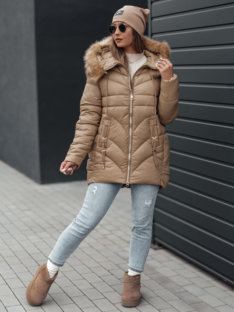 Geacă de iarnă pentru femei MELOMA cu glugă, bej