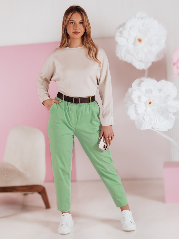 Pantaloni de damă SOFELIA cu curea, verde deschis
