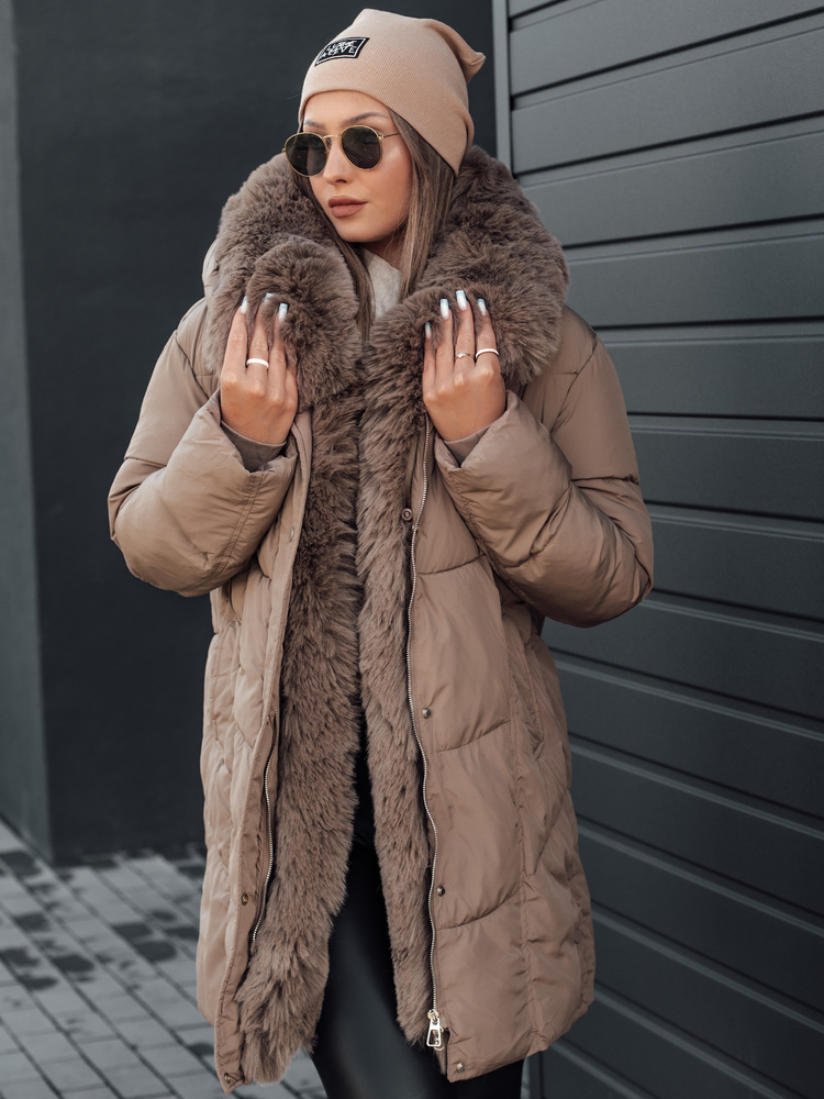 Women's winter jacket MORISIO long quilted with hood dark beige Dstreet