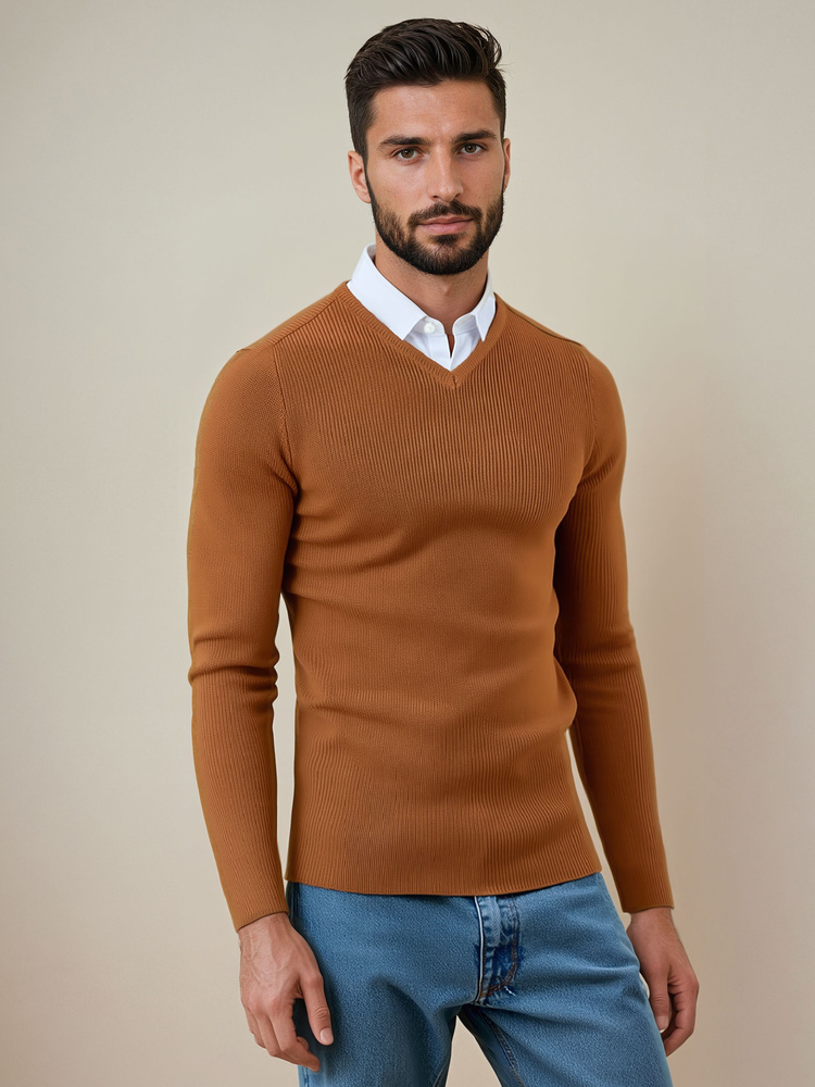 Sweter męski kamelowy Dstreet