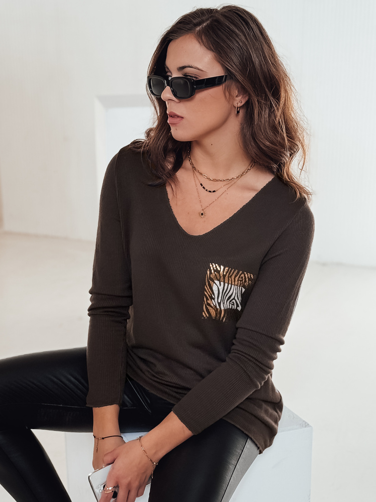Sweter damski oversize GLAMFOLD z nadrukiem ciemnobrązowy Dstreet