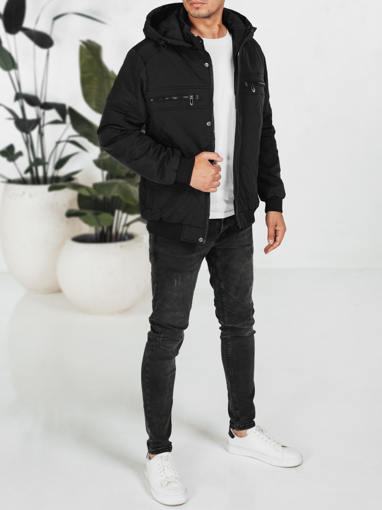 Kurtka męska przejściowa pikowana z kapturem czarna Dstreet