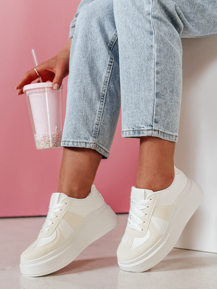 Teniși albi de damă pe platformă MODNIKKI