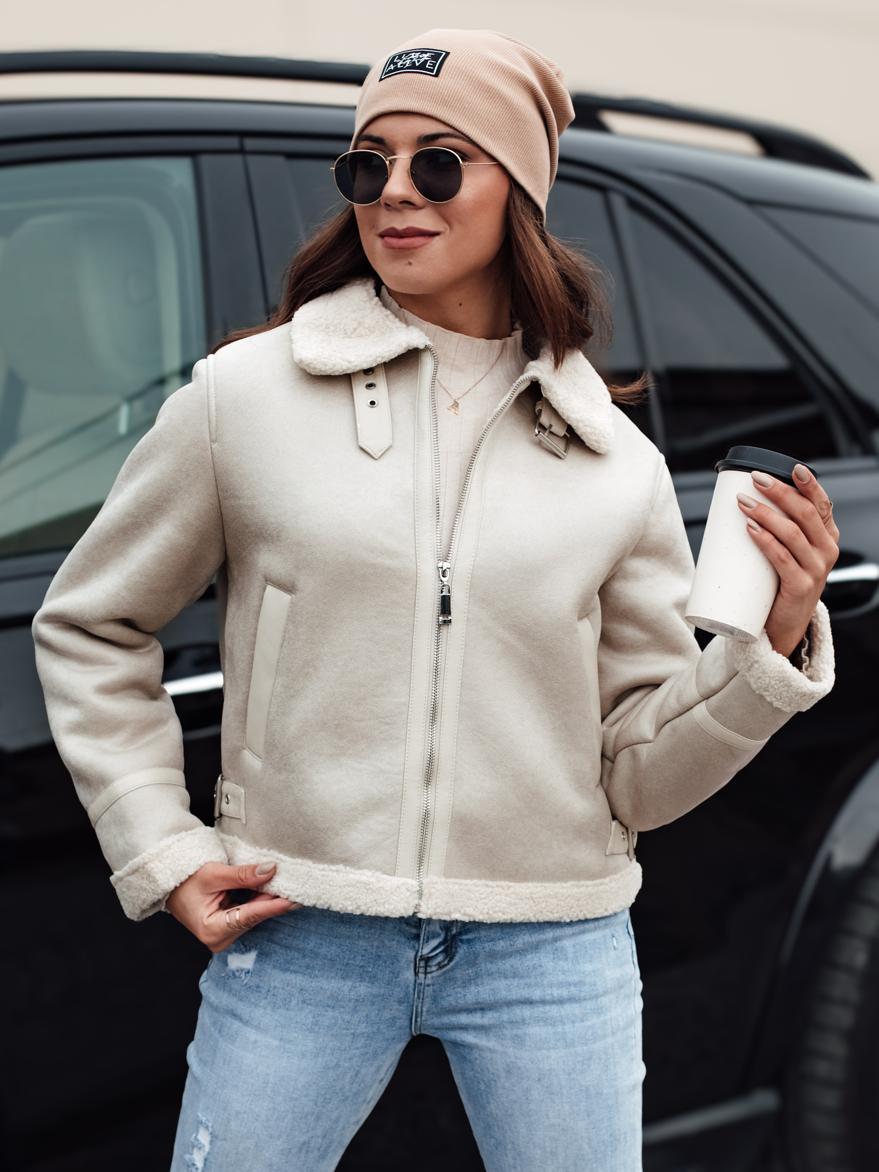 Jachetă de damă din piele întoarsă cu blană KASAMIRA