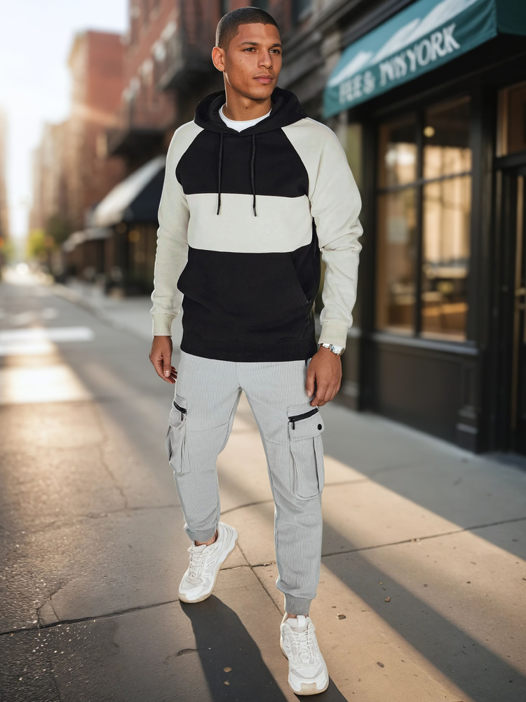Bluza męska basic z kapturem w popielato-czarne paski Dstreet