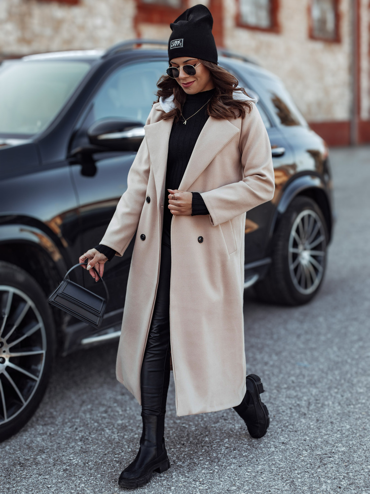 Palton supradimensionat pentru femei cu glugă, bej