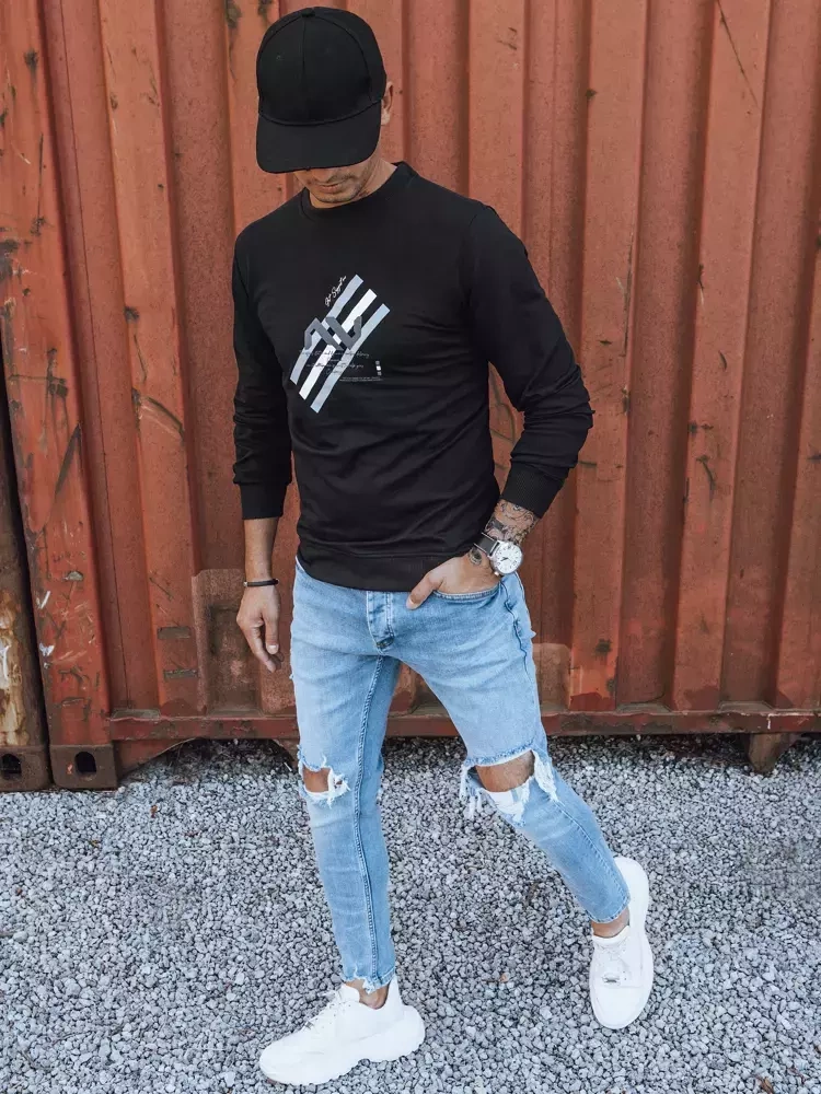 Bluza męska z nadrukiem czarna Dstreet