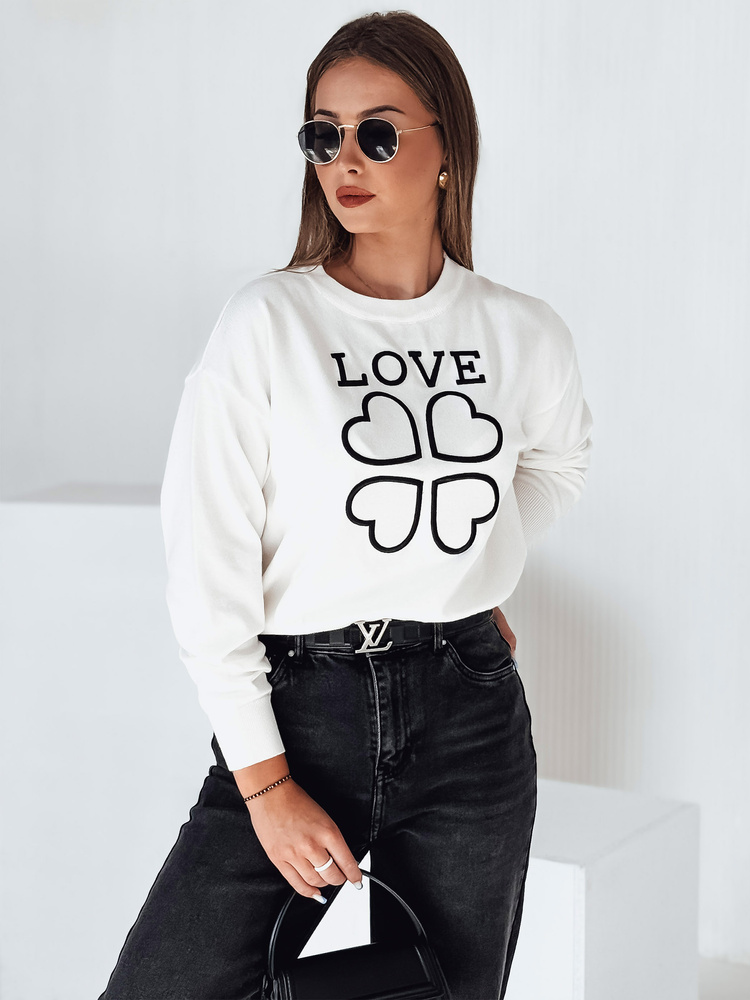 Sweter damski z nadrukiem CLOVER biały Dstreet