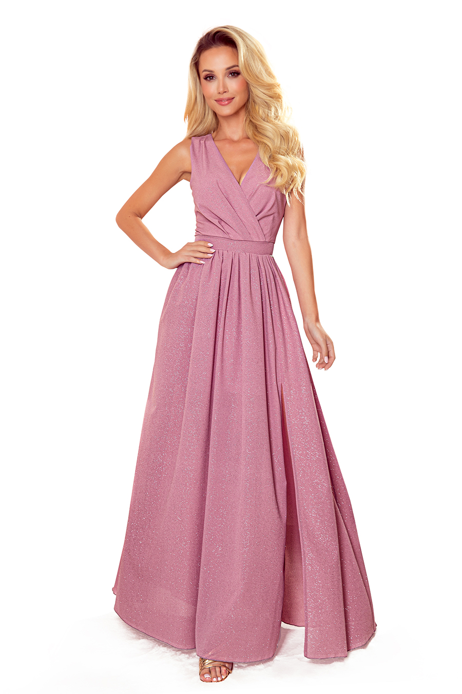 Long dress with neckline and tie Numoco