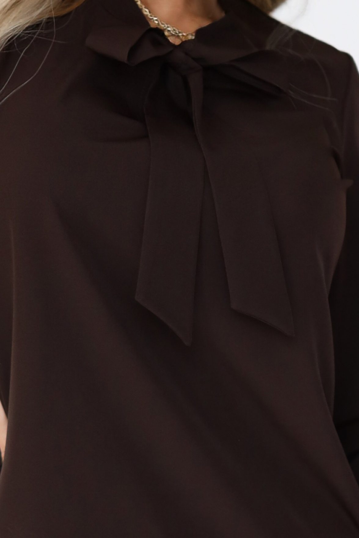 140-29 Business blouse with long sleeves and a tie at the front - chocolate