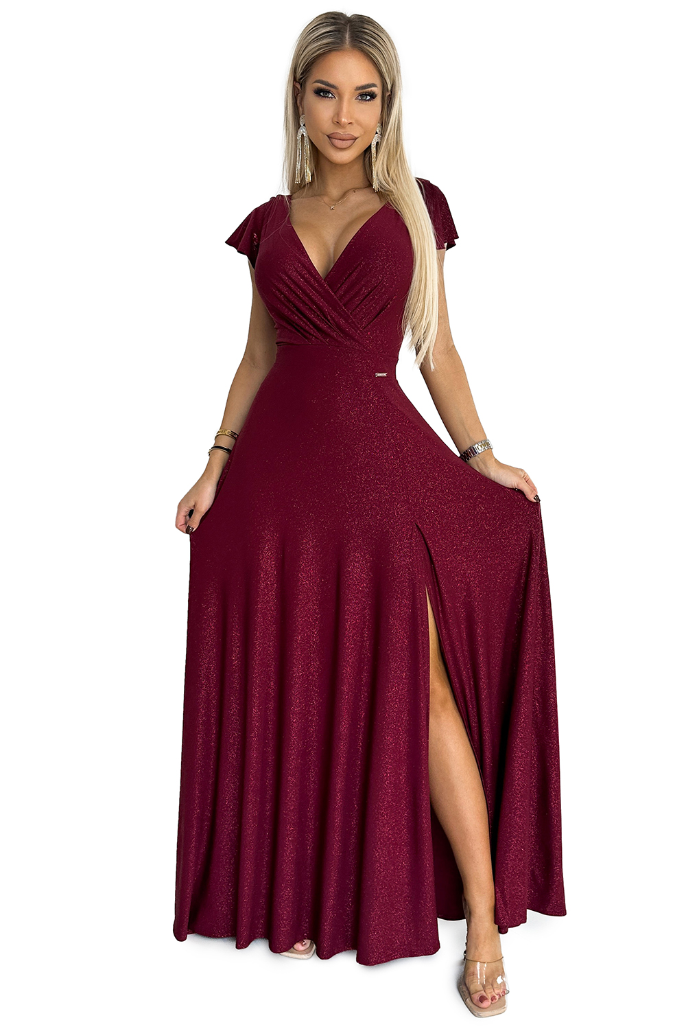 Women's shiny long dress with Numoco neckline
