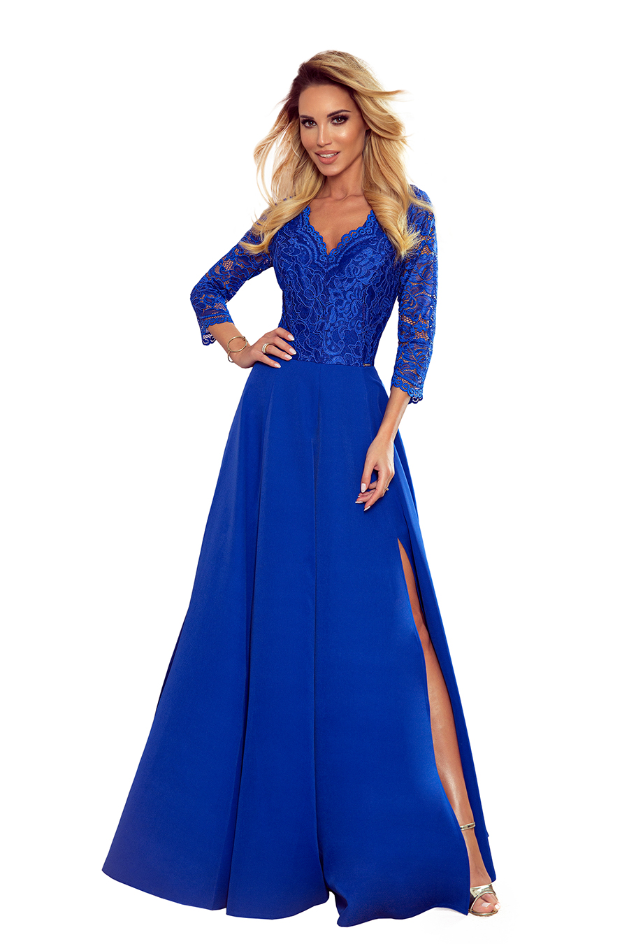 Elegant long dress with lace neckline Numoco