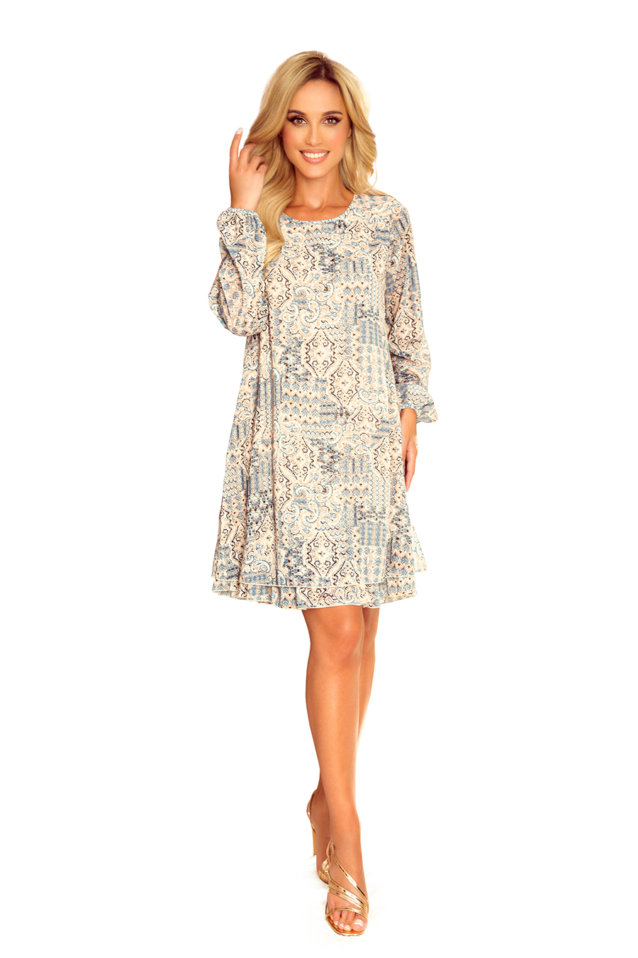 Chiffon dress with a neckline on the back, boho Numoco pattern